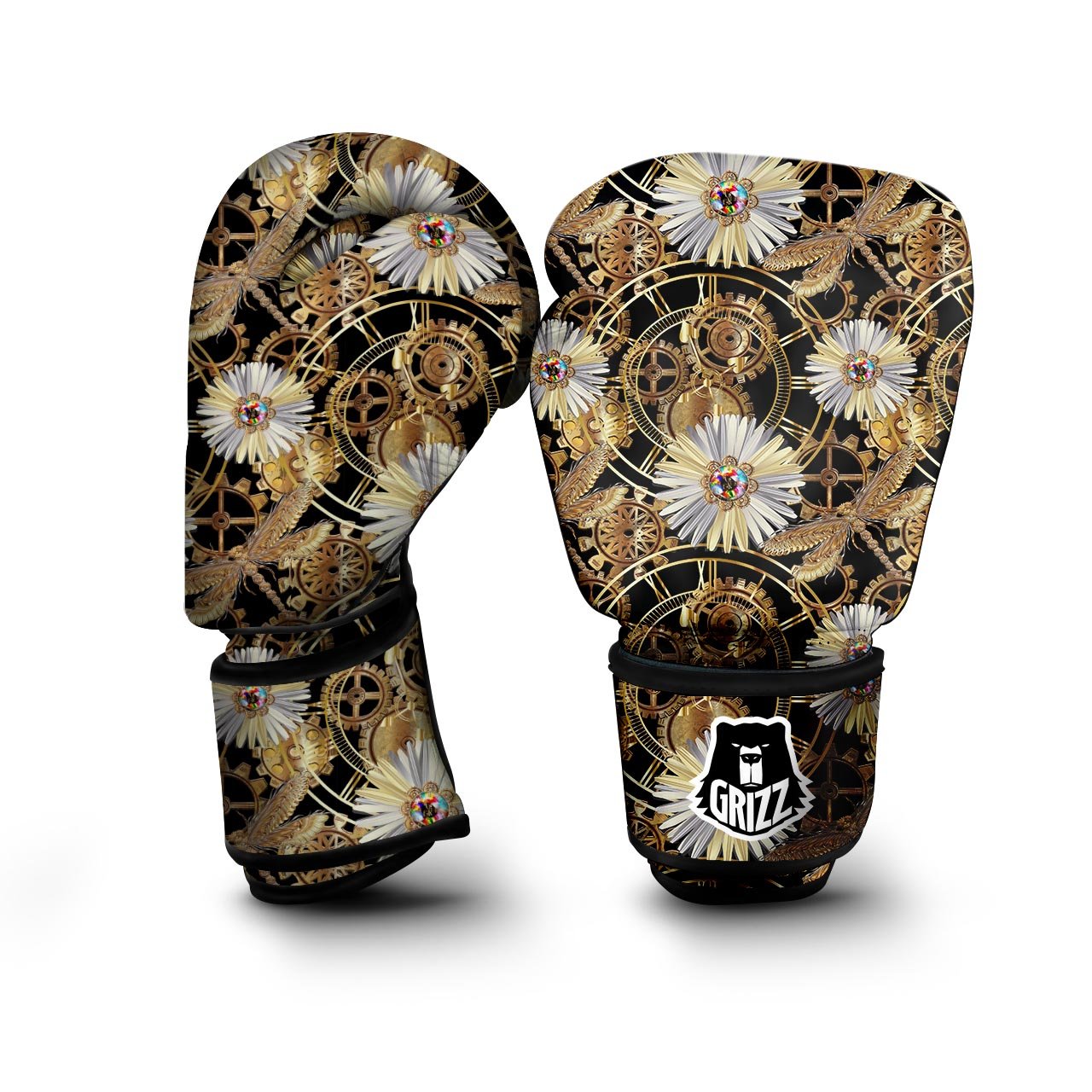 Chamomile Steampunk Print Pattern Boxing Gloves-grizzshop