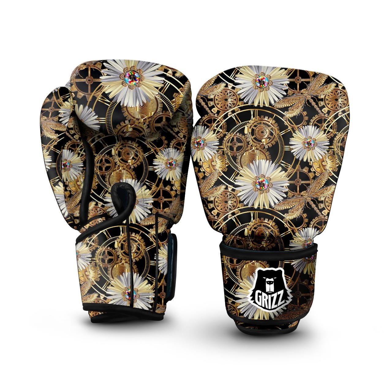Chamomile Steampunk Print Pattern Boxing Gloves-grizzshop
