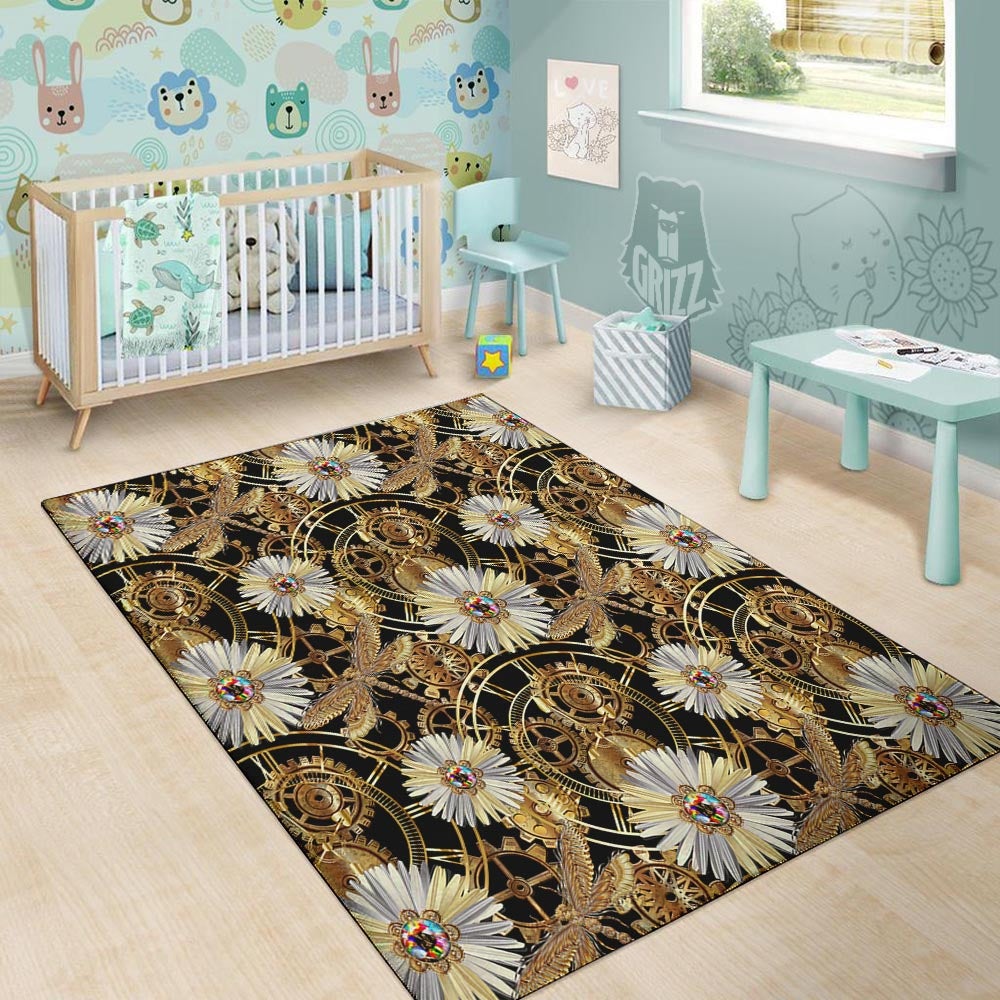 Chamomile Steampunk Print Pattern Floor Mat-grizzshop