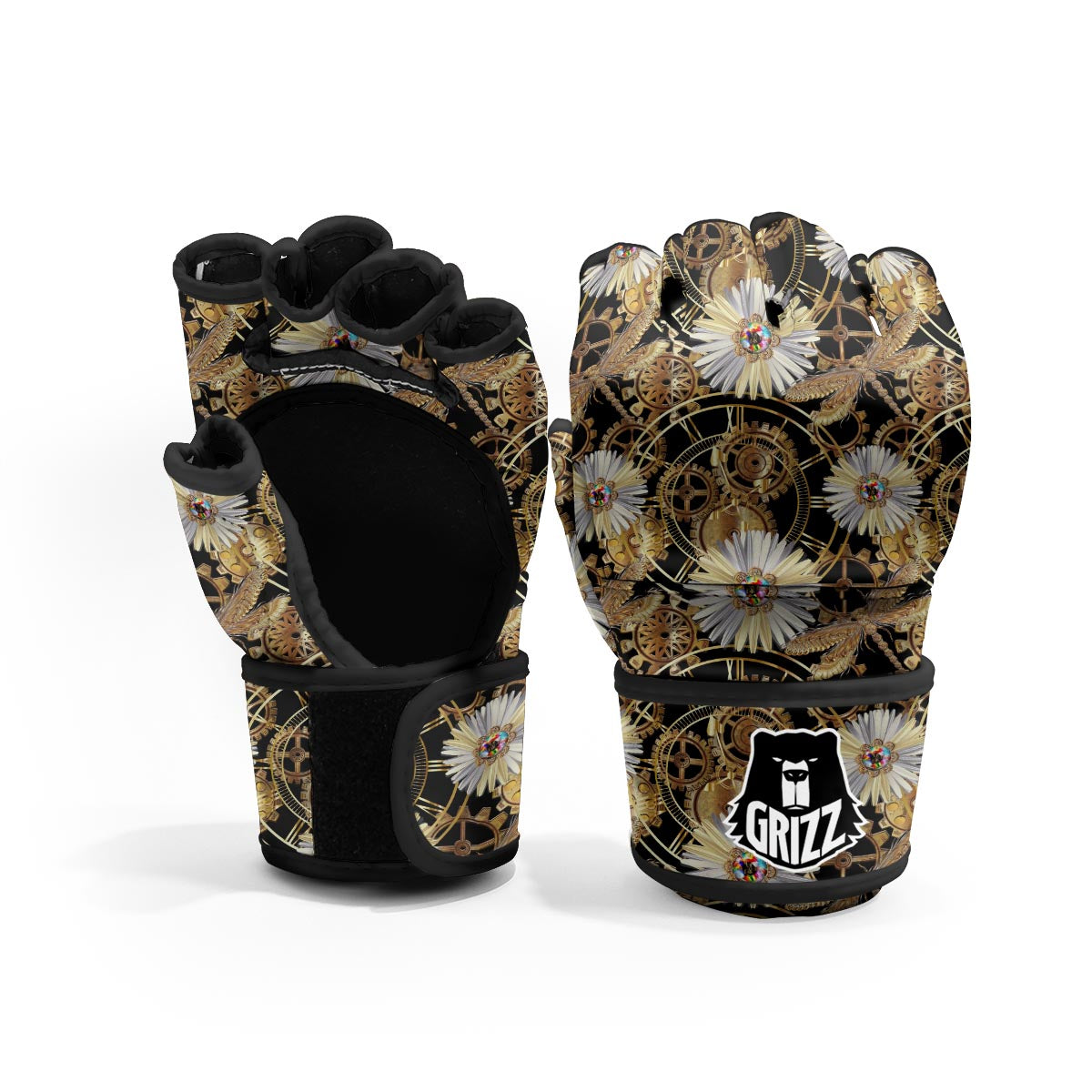 Chamomile Steampunk Print Pattern MMA Gloves-grizzshop