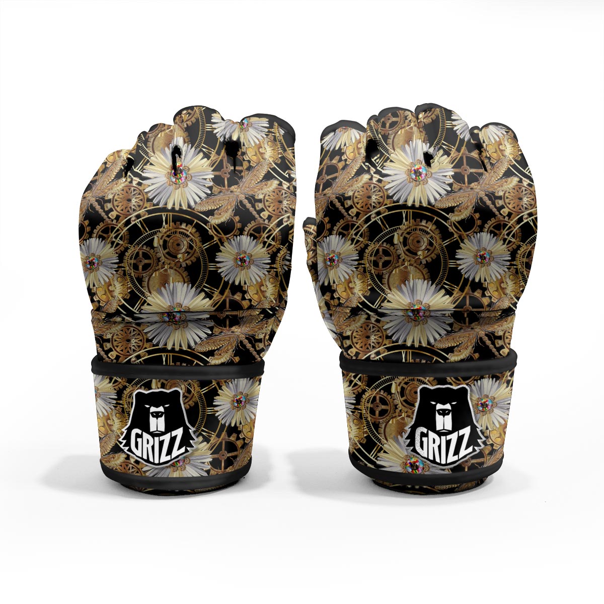 Chamomile Steampunk Print Pattern MMA Gloves-grizzshop