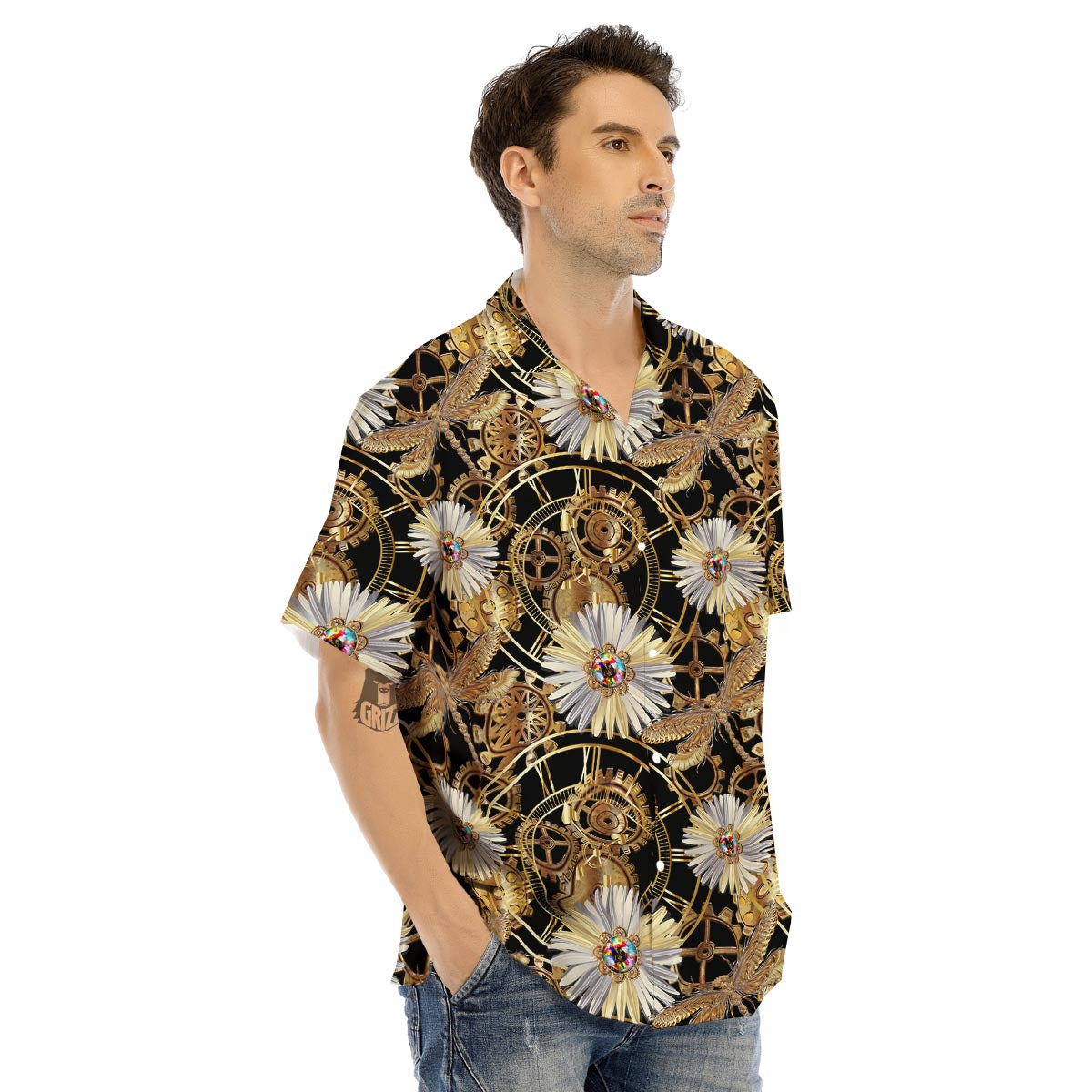 Chamomile Steampunk Print Pattern Men's Hawaiian Shirt-grizzshop