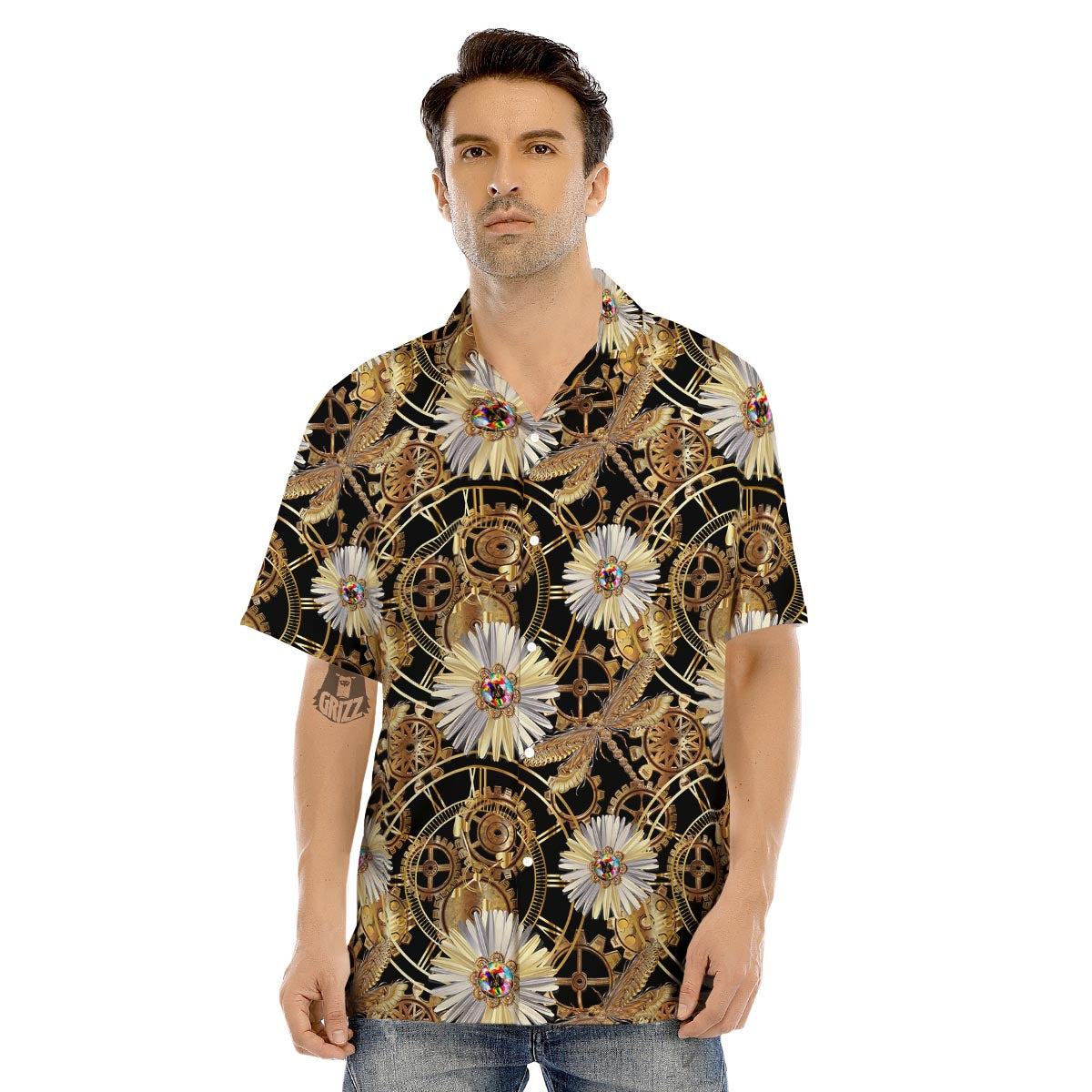 Chamomile Steampunk Print Pattern Men's Hawaiian Shirt-grizzshop