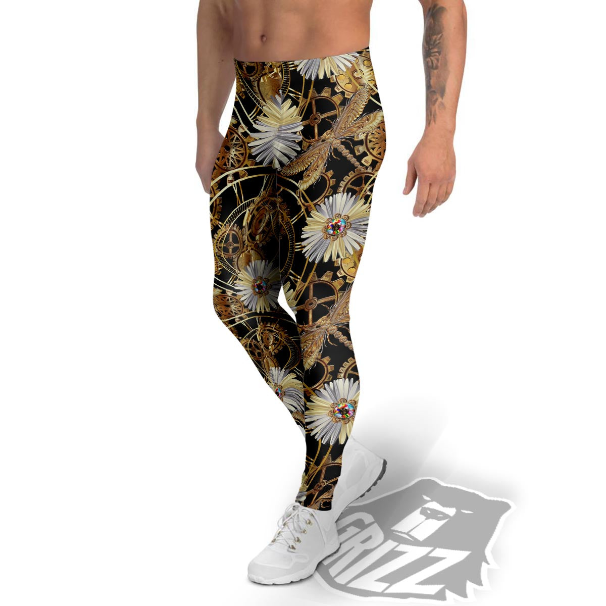 Chamomile Steampunk Print Pattern Men's Leggings-grizzshop