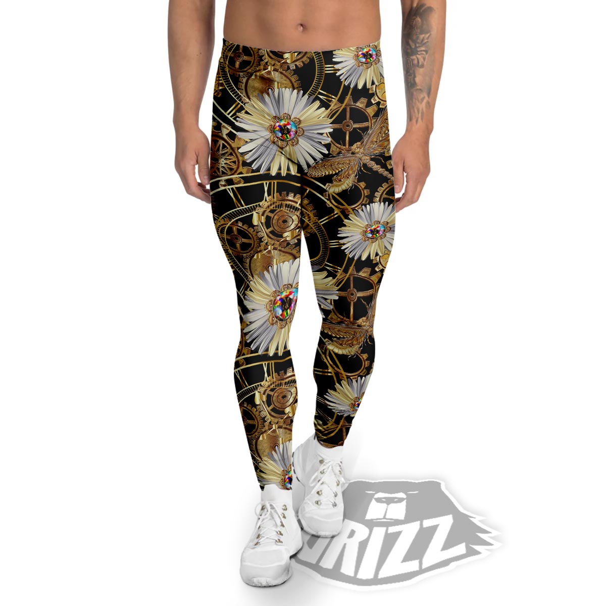 Chamomile Steampunk Print Pattern Men's Leggings-grizzshop