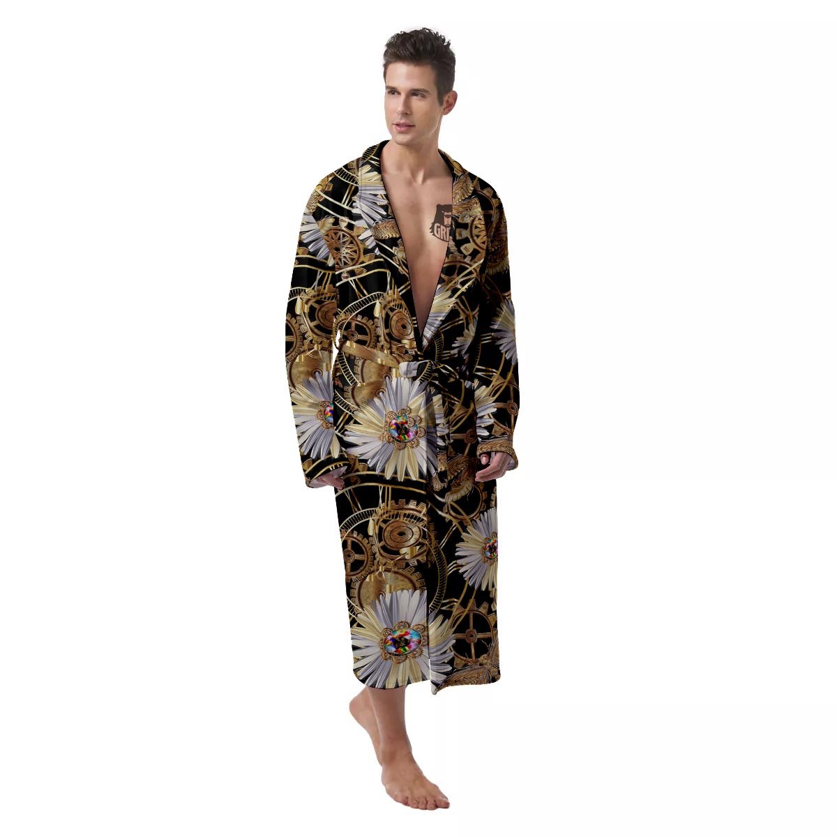 Chamomile Steampunk Print Pattern Men's Robe-grizzshop