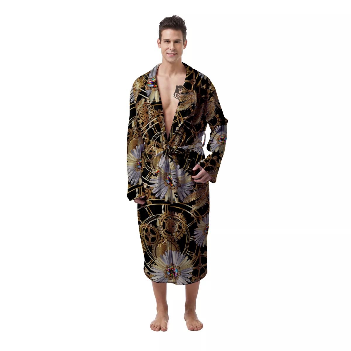 Chamomile Steampunk Print Pattern Men's Robe-grizzshop