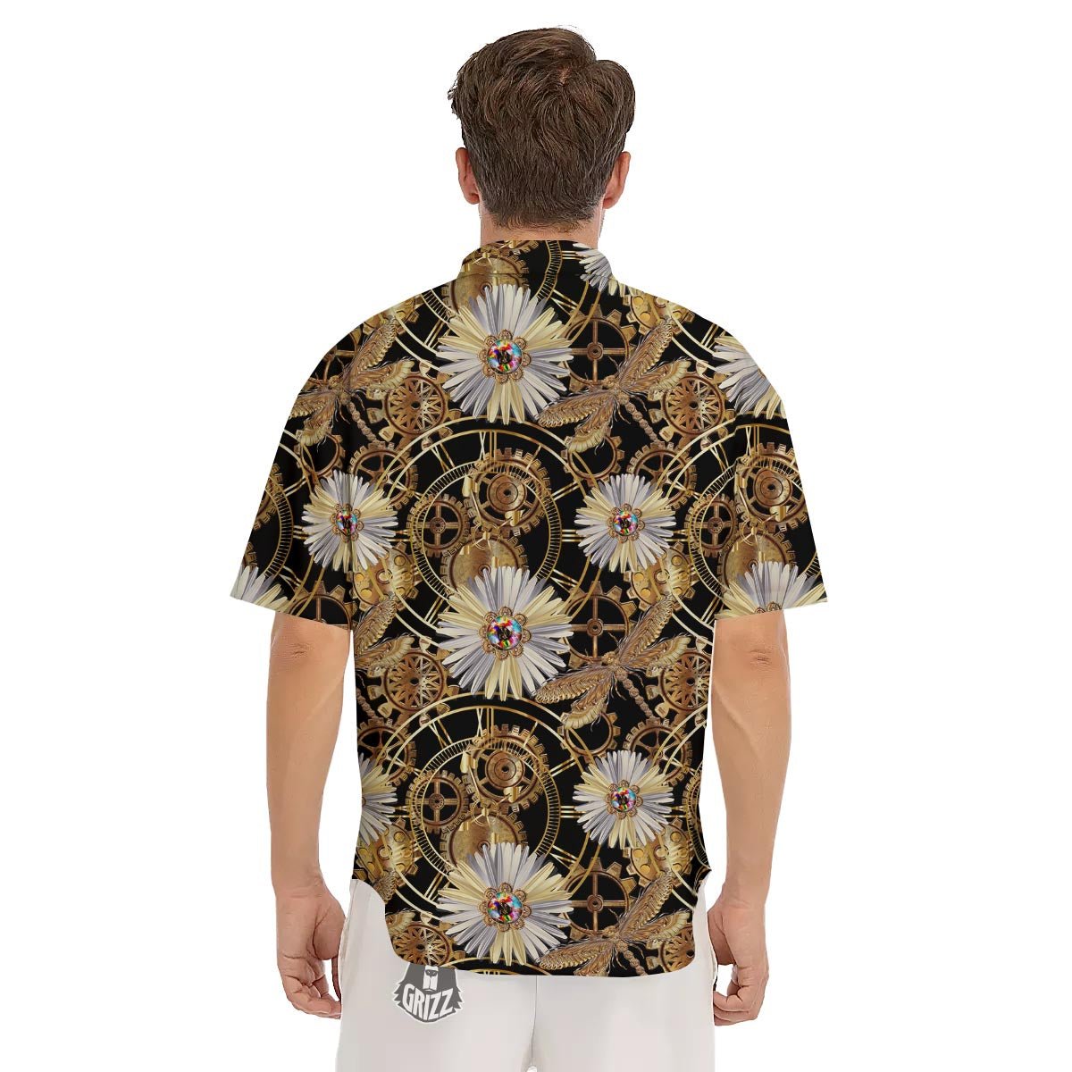 Chamomile Steampunk Print Pattern Men's Short Sleeve Shirts-grizzshop