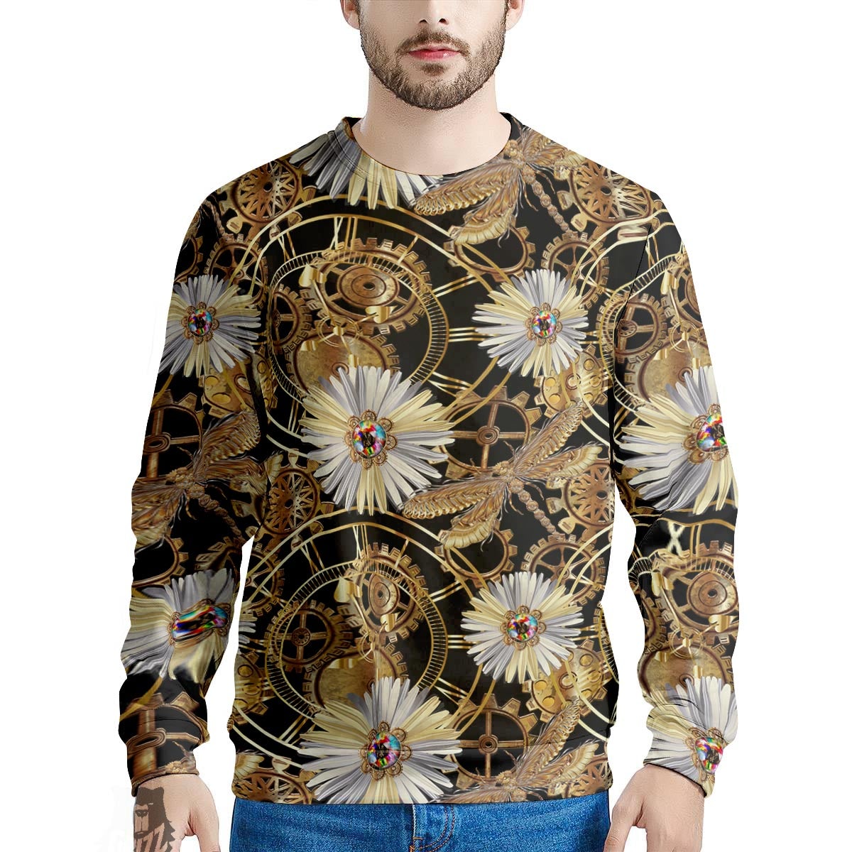 Chamomile Steampunk Print Pattern Men's Sweatshirt-grizzshop