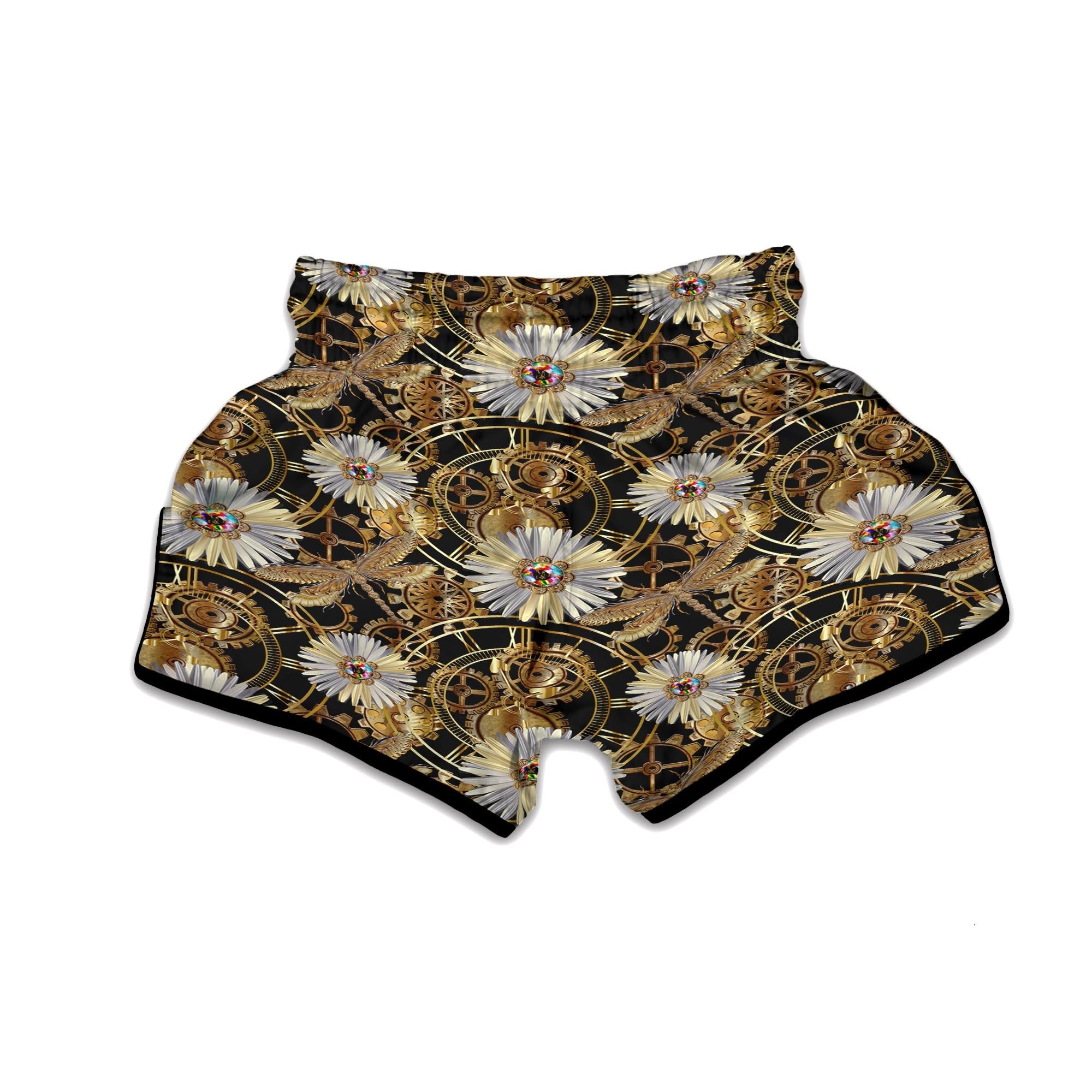 Chamomile Steampunk Print Pattern Muay Thai Boxing Shorts-grizzshop