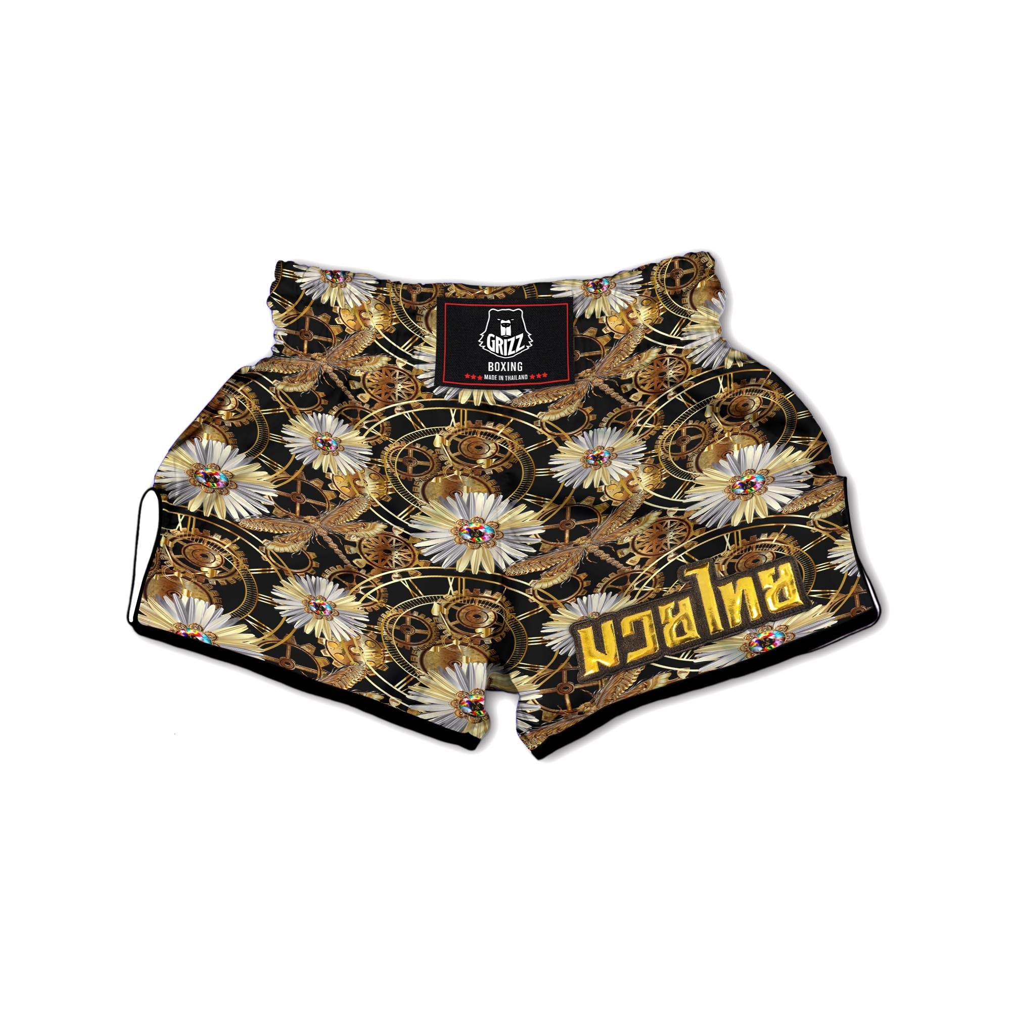 Chamomile Steampunk Print Pattern Muay Thai Boxing Shorts-grizzshop