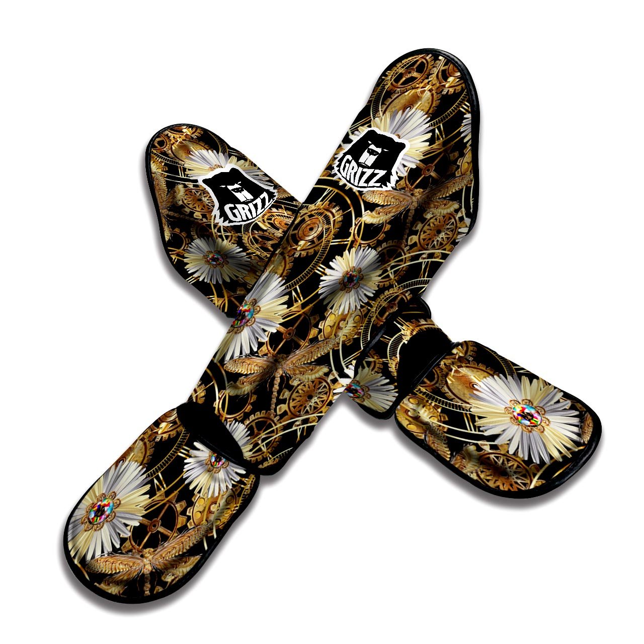 Chamomile Steampunk Print Pattern Muay Thai Shin Guards-grizzshop