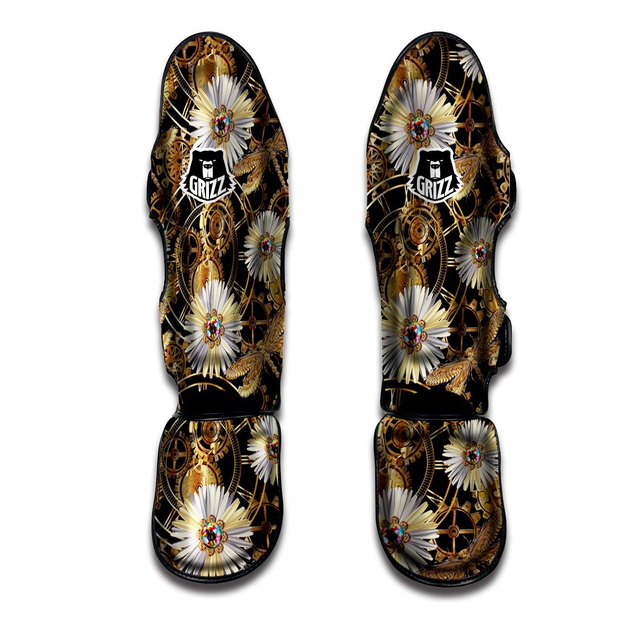 Chamomile Steampunk Print Pattern Muay Thai Shin Guards-grizzshop