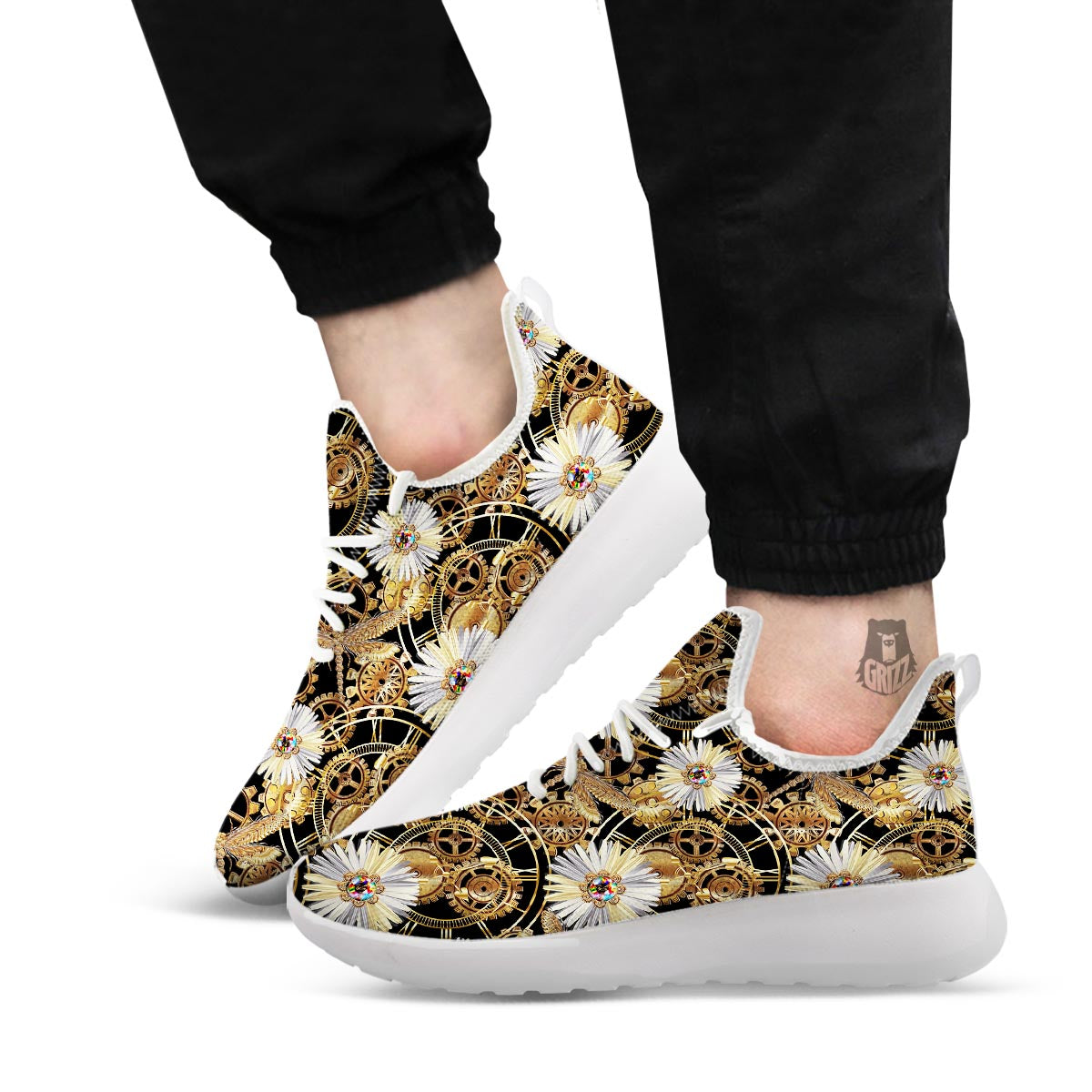 Chamomile Steampunk Print Pattern White Athletic Shoes-grizzshop