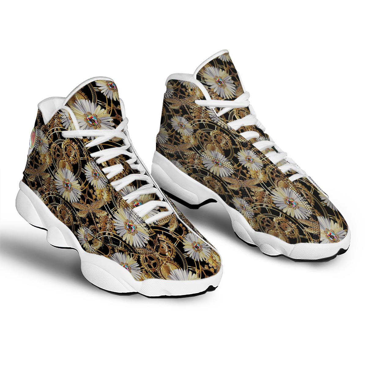 Chamomile Steampunk Print Pattern White Basketball Shoes-grizzshop
