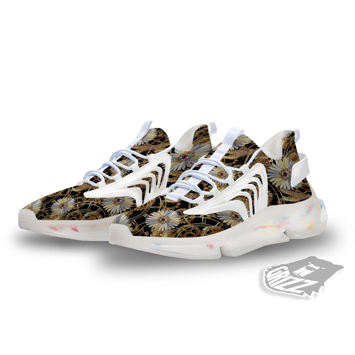 Chamomile Steampunk Print Pattern White Gym Shoes-grizzshop