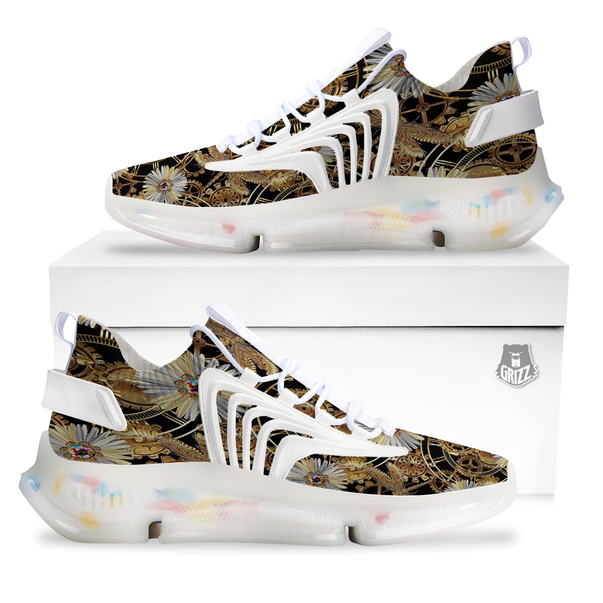 Chamomile Steampunk Print Pattern White Gym Shoes-grizzshop