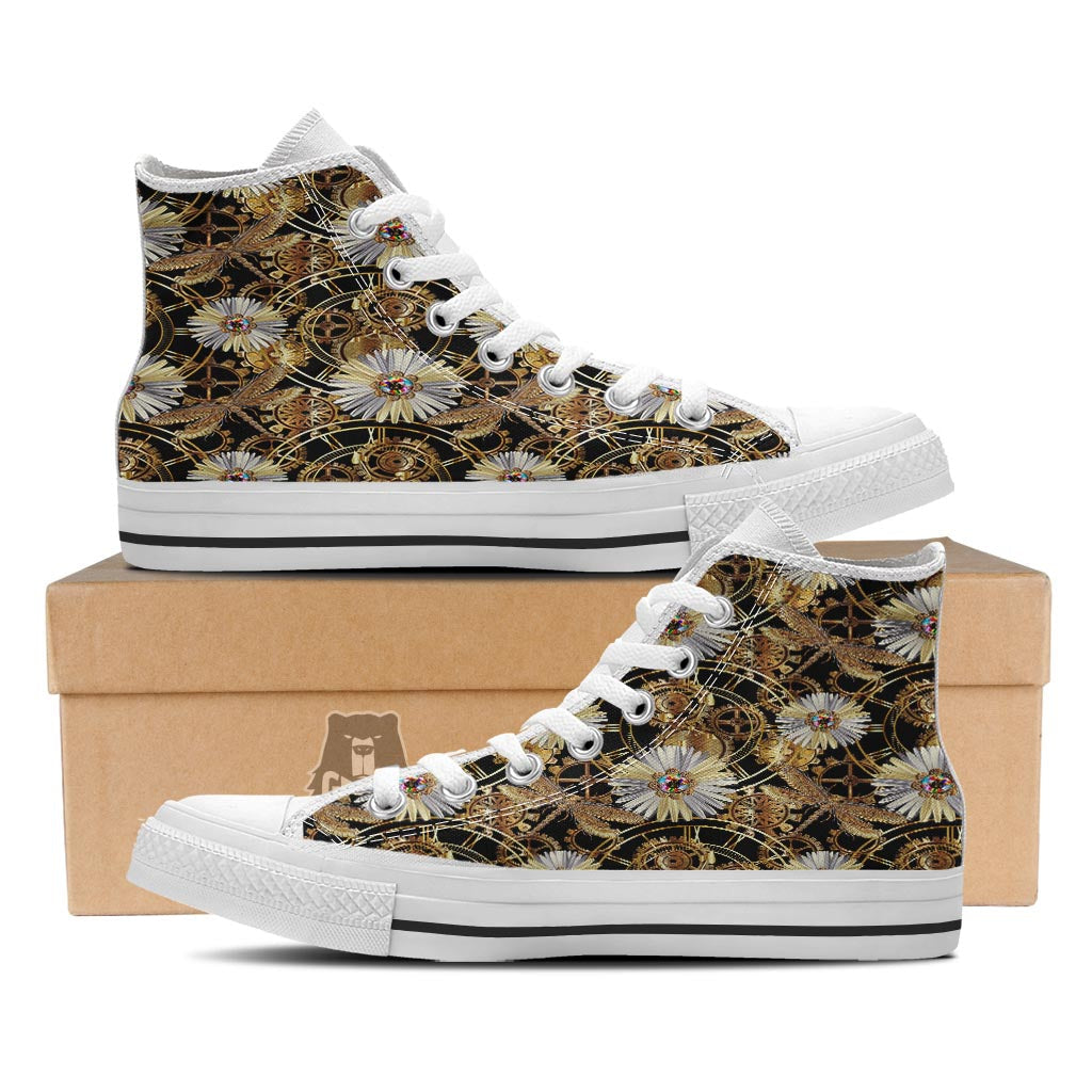 Chamomile Steampunk Print Pattern White High Top Shoes-grizzshop