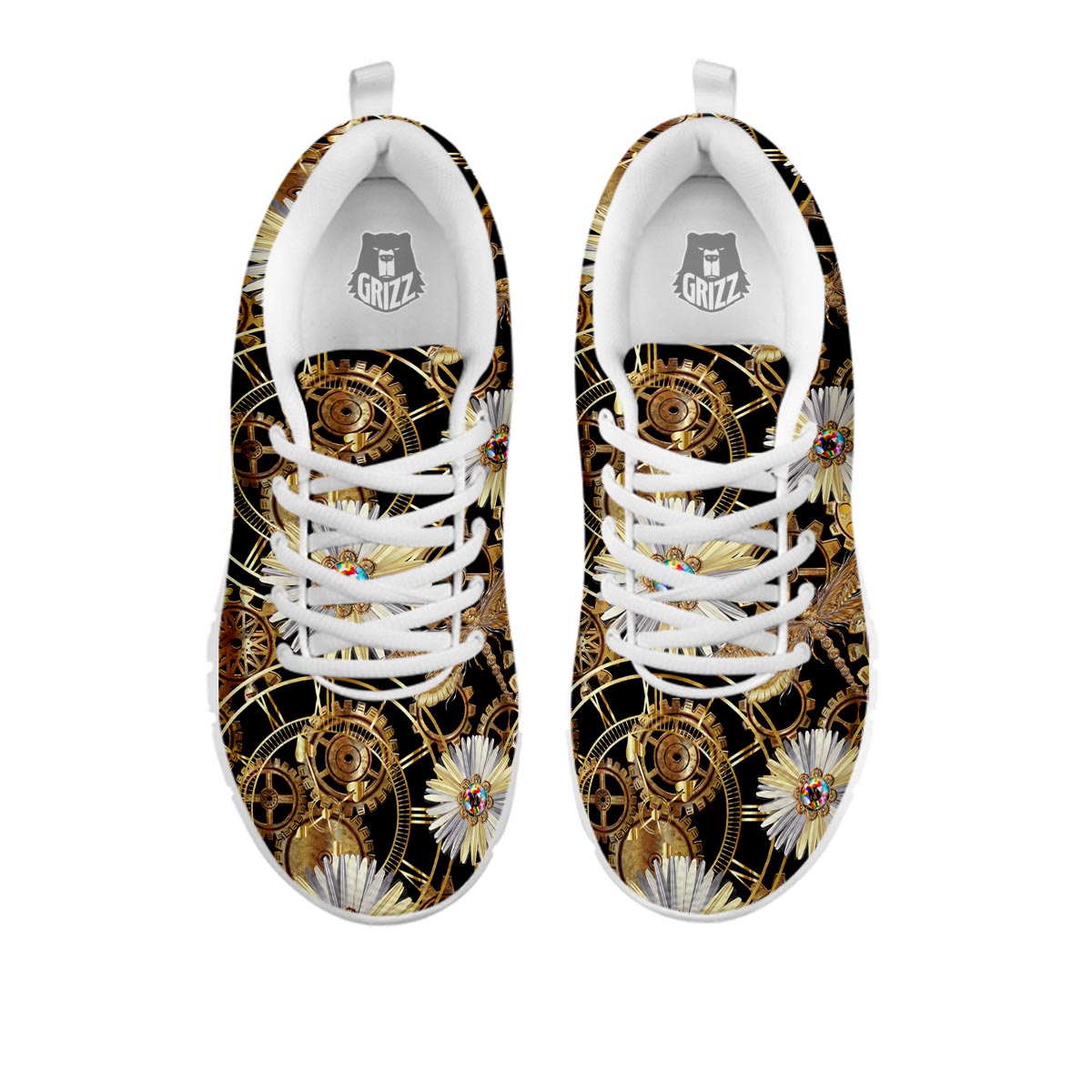 Chamomile Steampunk Print Pattern White Sneaker-grizzshop