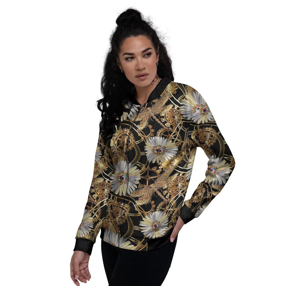 Chamomile Steampunk Print Pattern Women's Bomber Jacket-grizzshop