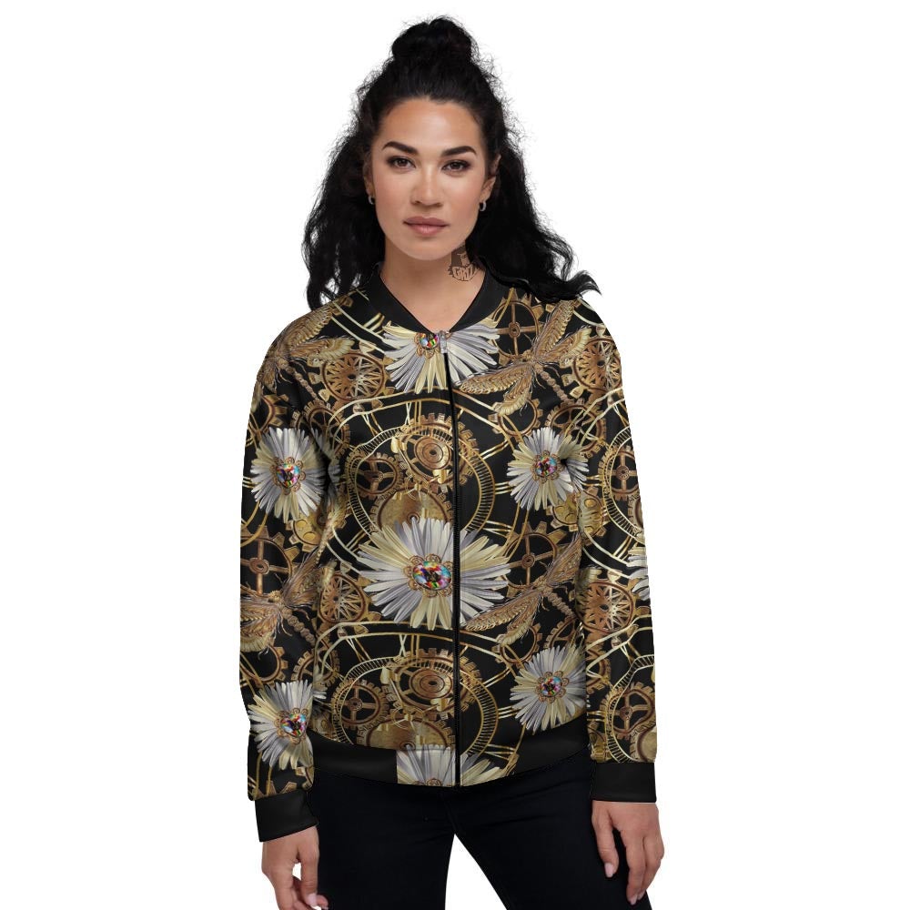 Chamomile Steampunk Print Pattern Women's Bomber Jacket-grizzshop