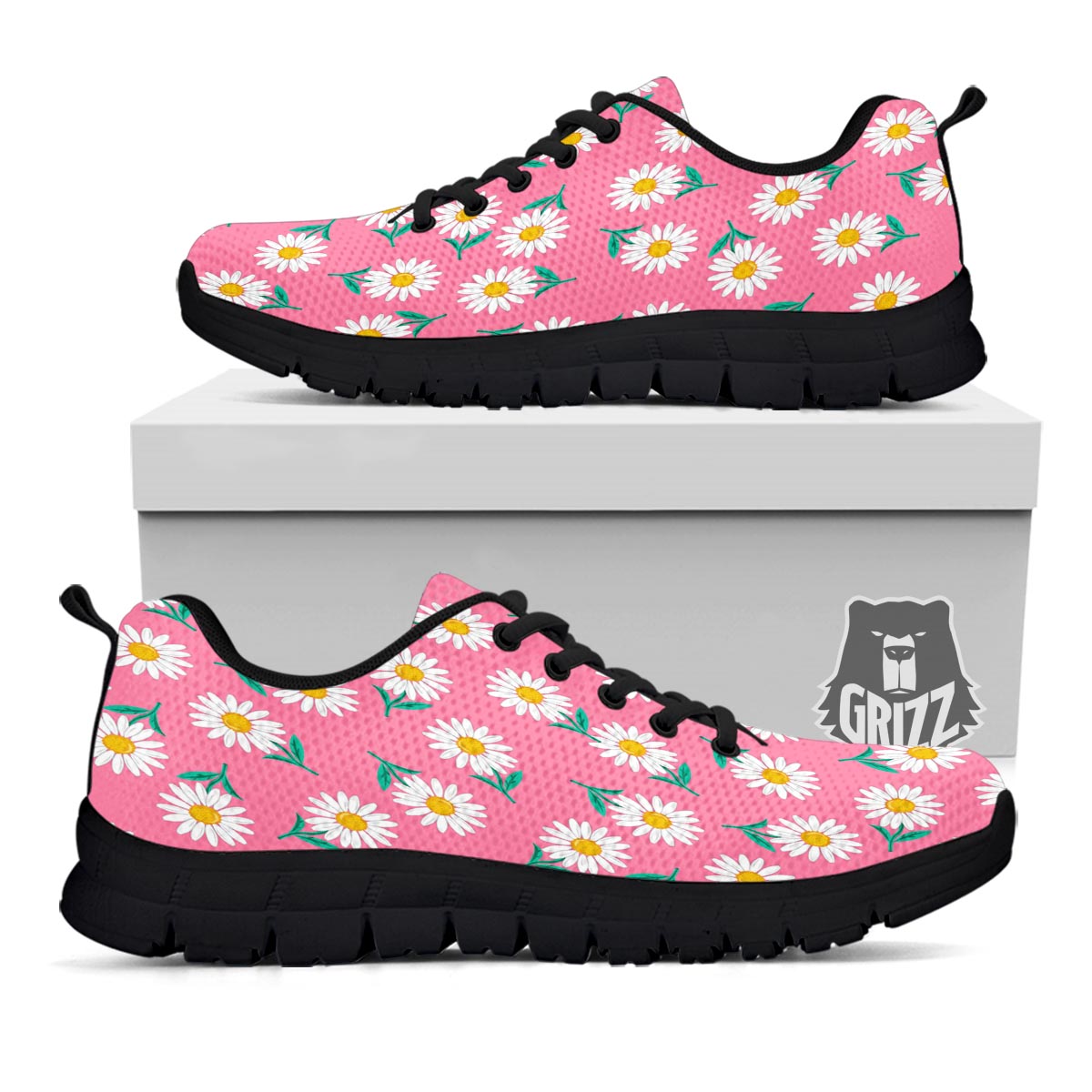 Chamomile Sunflower Print Pattern Black Sneaker-grizzshop