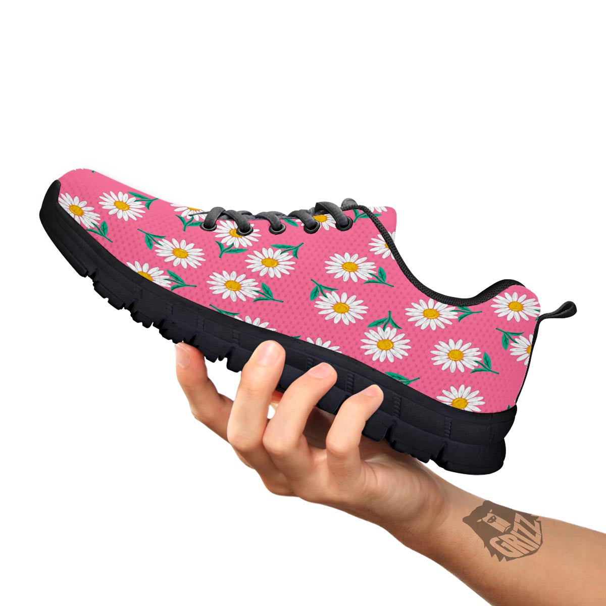 Chamomile Sunflower Print Pattern Black Sneaker-grizzshop