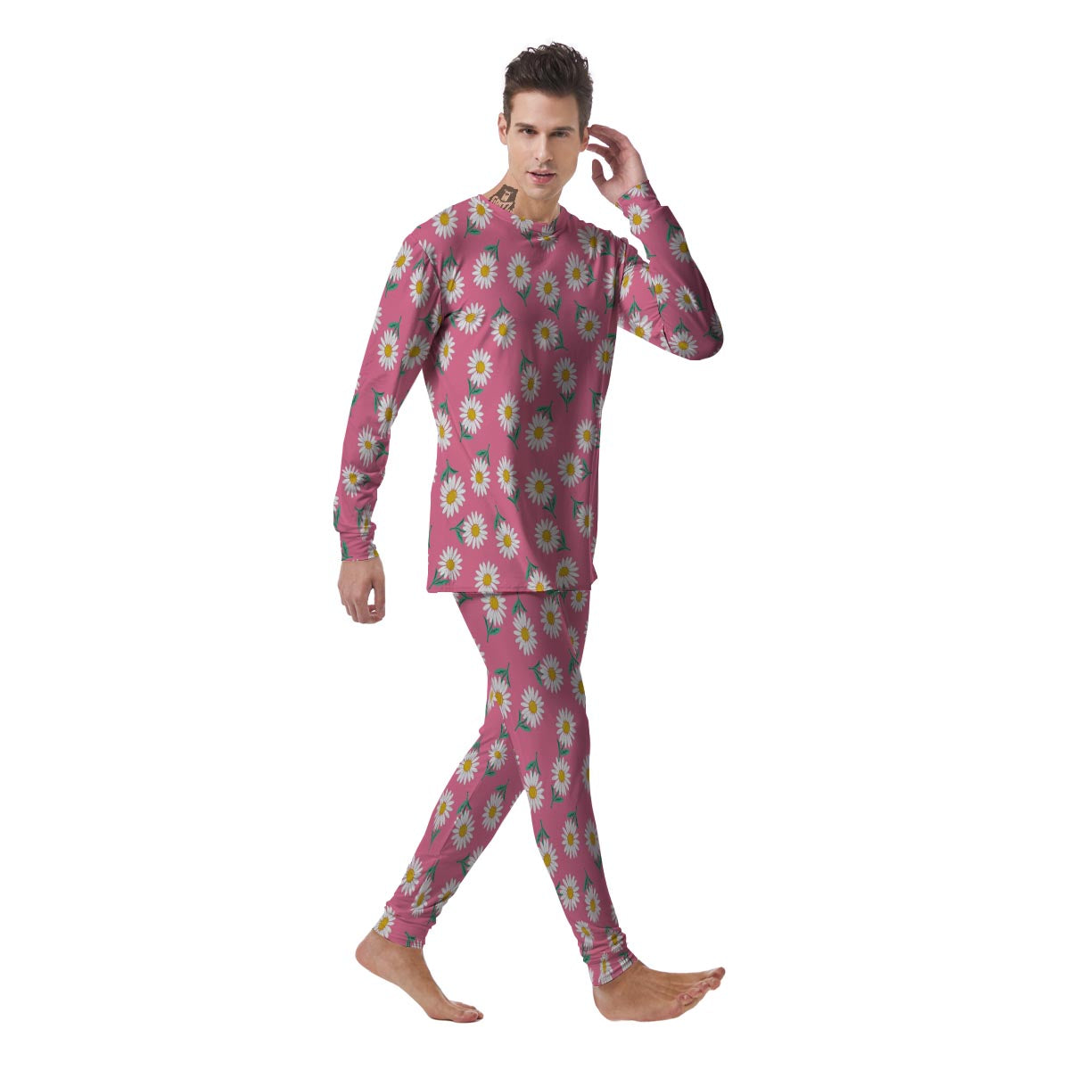 Chamomile Sunflower Print Pattern Men's Pajamas-grizzshop