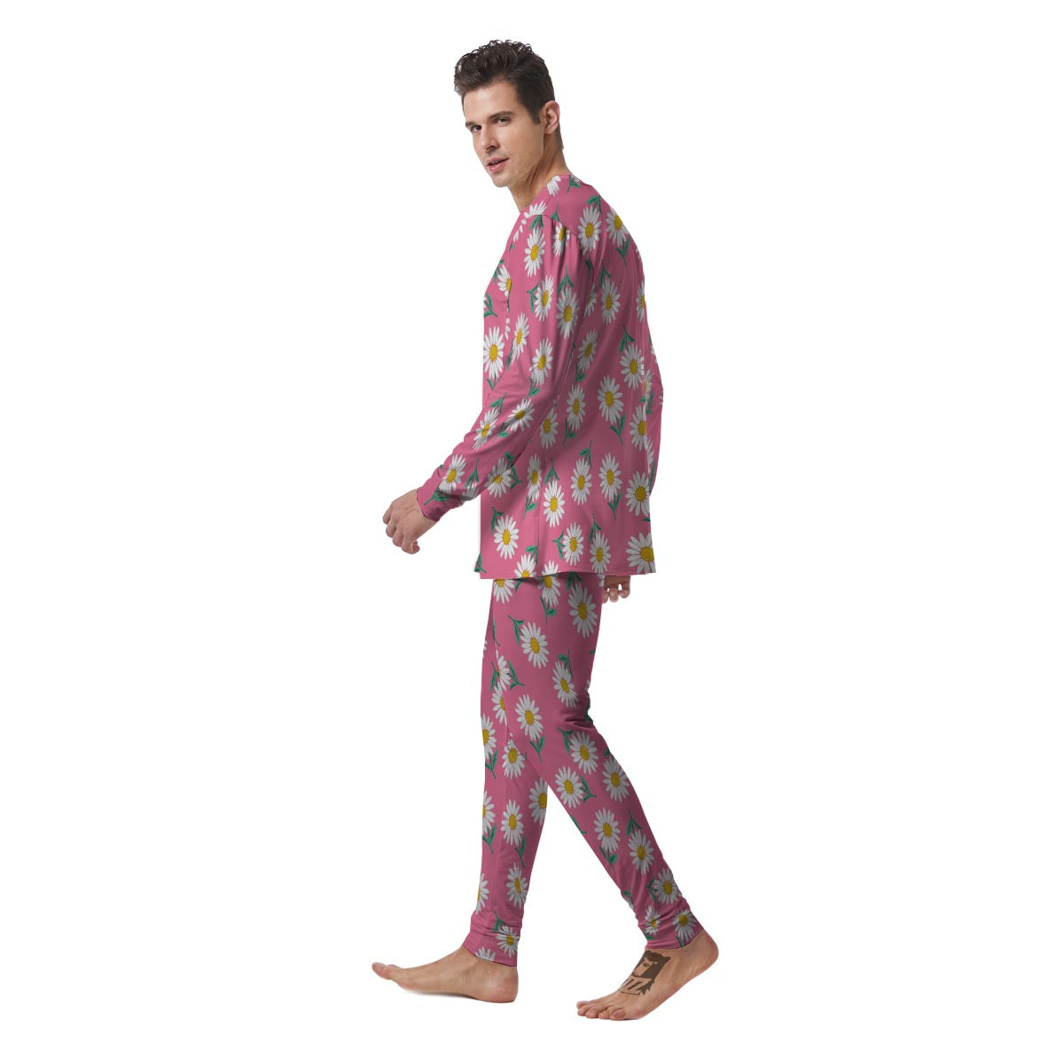 Chamomile Sunflower Print Pattern Men's Pajamas-grizzshop