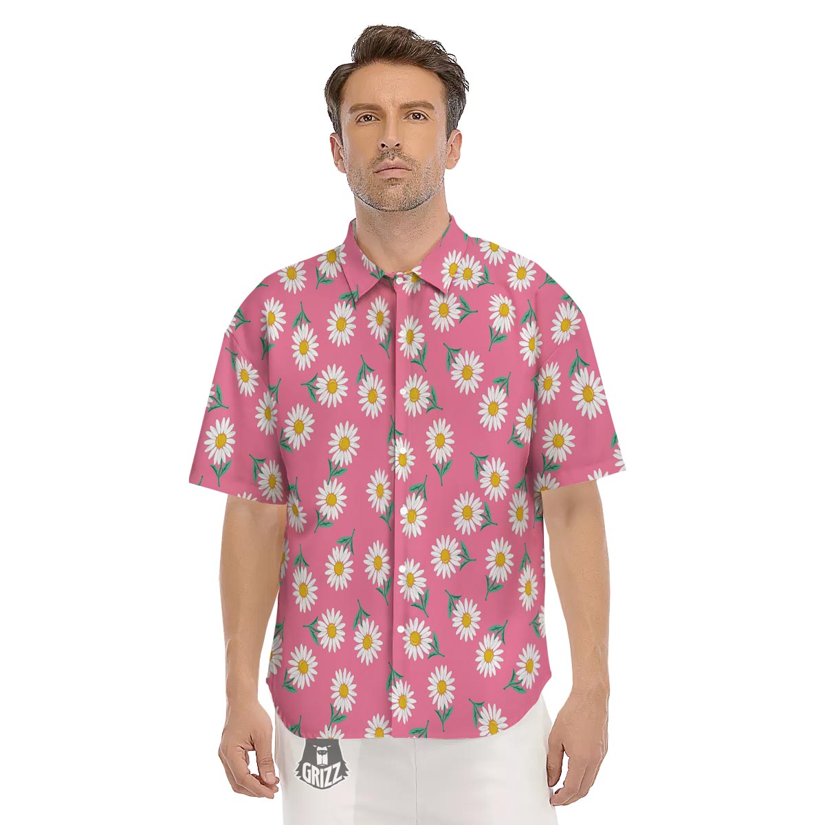 Chamomile Sunflower Print Pattern Men's Short Sleeve Shirts-grizzshop