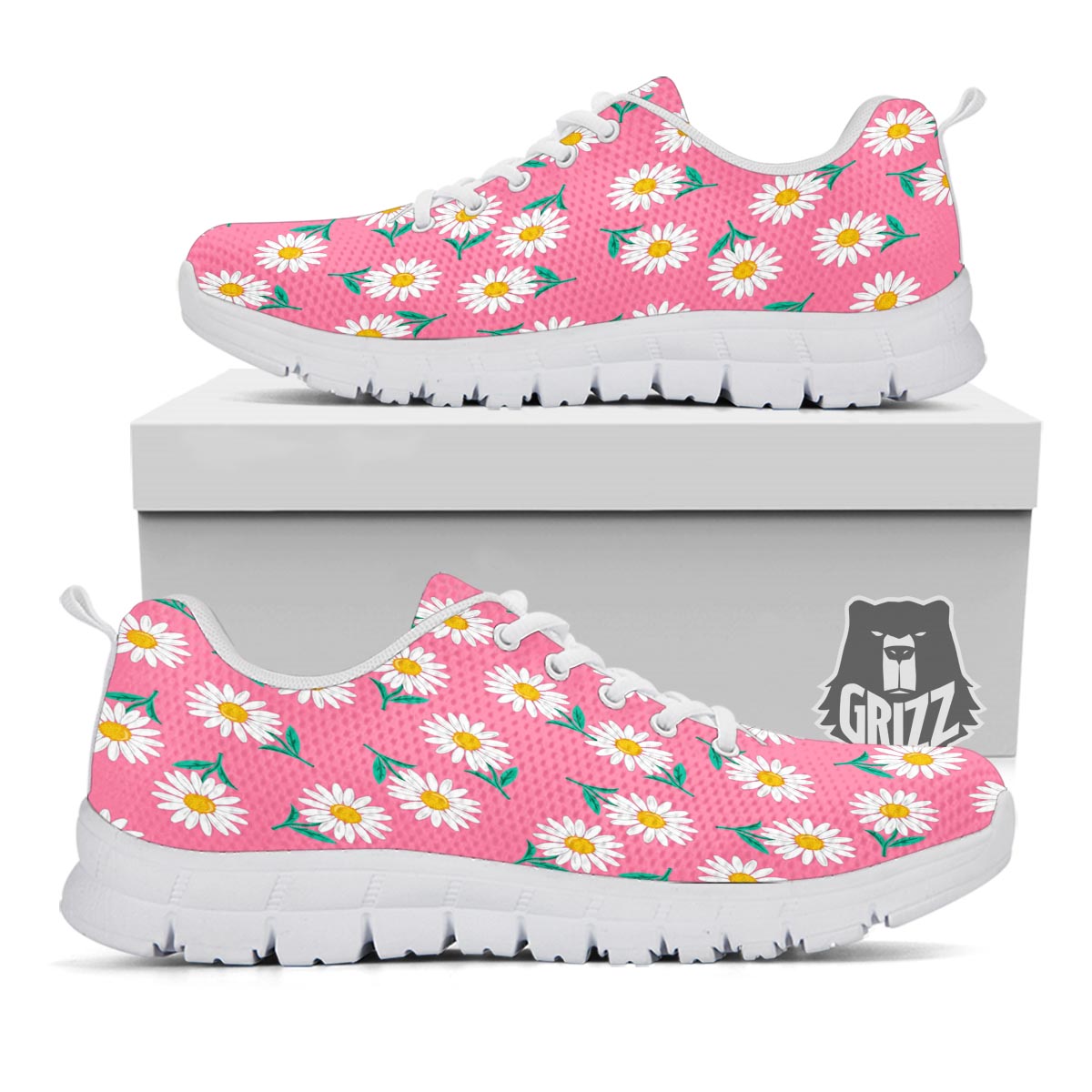 Chamomile Sunflower Print Pattern White Sneaker-grizzshop