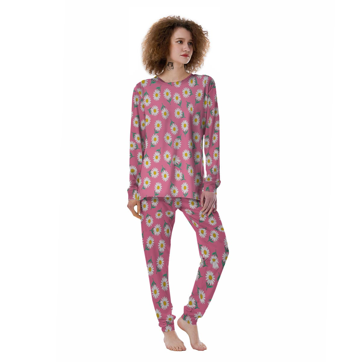 Chamomile Sunflower Print Pattern Women's Pajamas-grizzshop