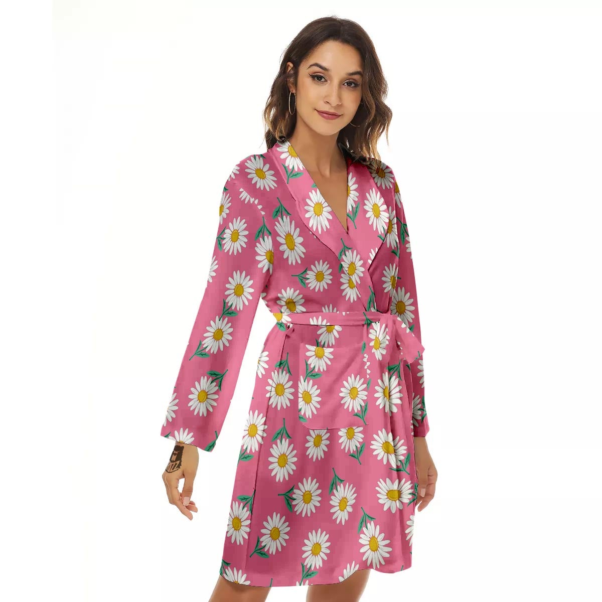 Chamomile Sunflower Print Pattern Women's Robe-grizzshop
