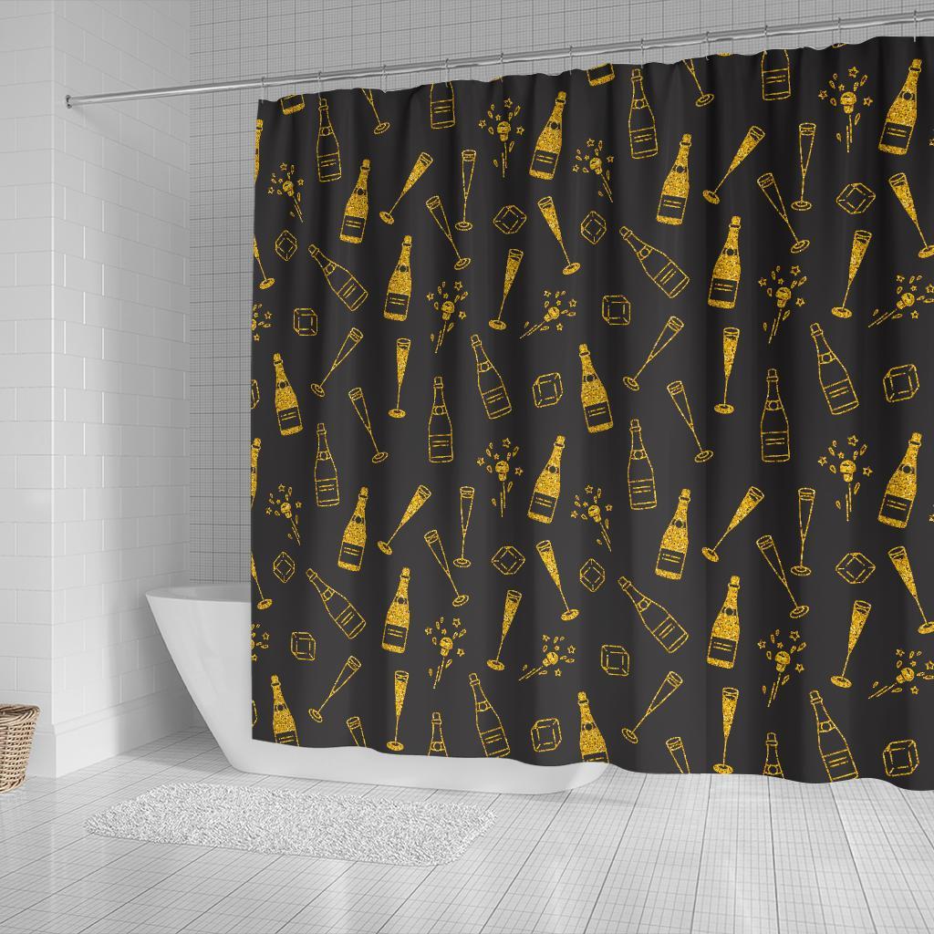 Champagne Gold Glitter Pattern Print Bathroom Shower Curtain-grizzshop