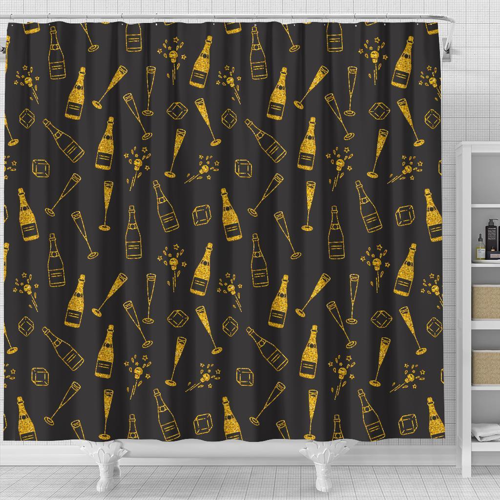 Champagne Gold Glitter Pattern Print Bathroom Shower Curtain-grizzshop