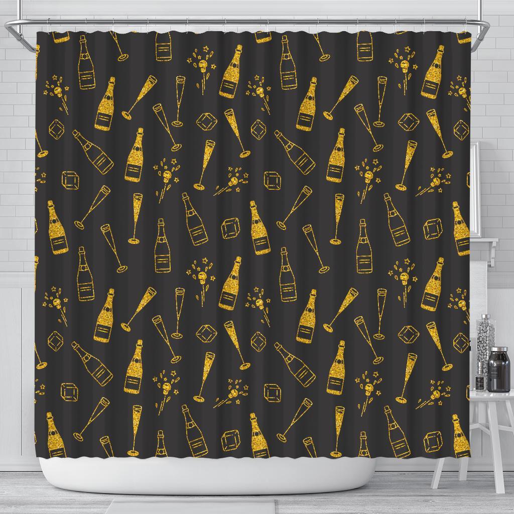 Champagne Gold Glitter Pattern Print Bathroom Shower Curtain-grizzshop