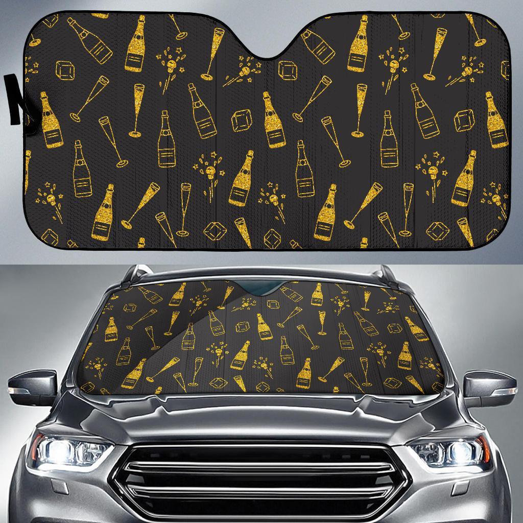 Champagne Gold Glitter Pattern Print Car Sun Shade-grizzshop