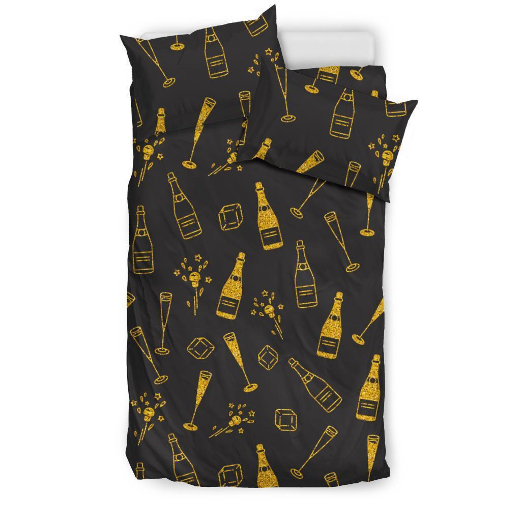 Champagne Gold Glitter Pattern Print Duvet Cover Bedding Set-grizzshop