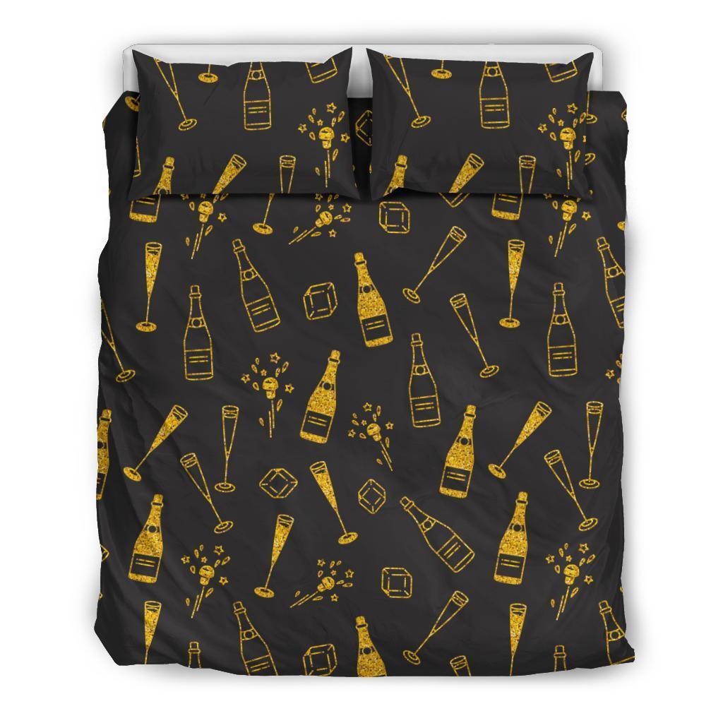 Champagne Gold Glitter Pattern Print Duvet Cover Bedding Set-grizzshop