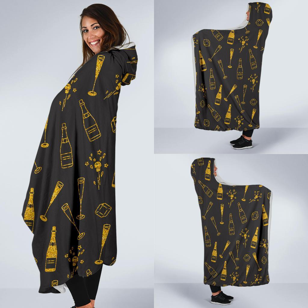 Champagne Gold Glitter Pattern Print Hooded Blanket-grizzshop