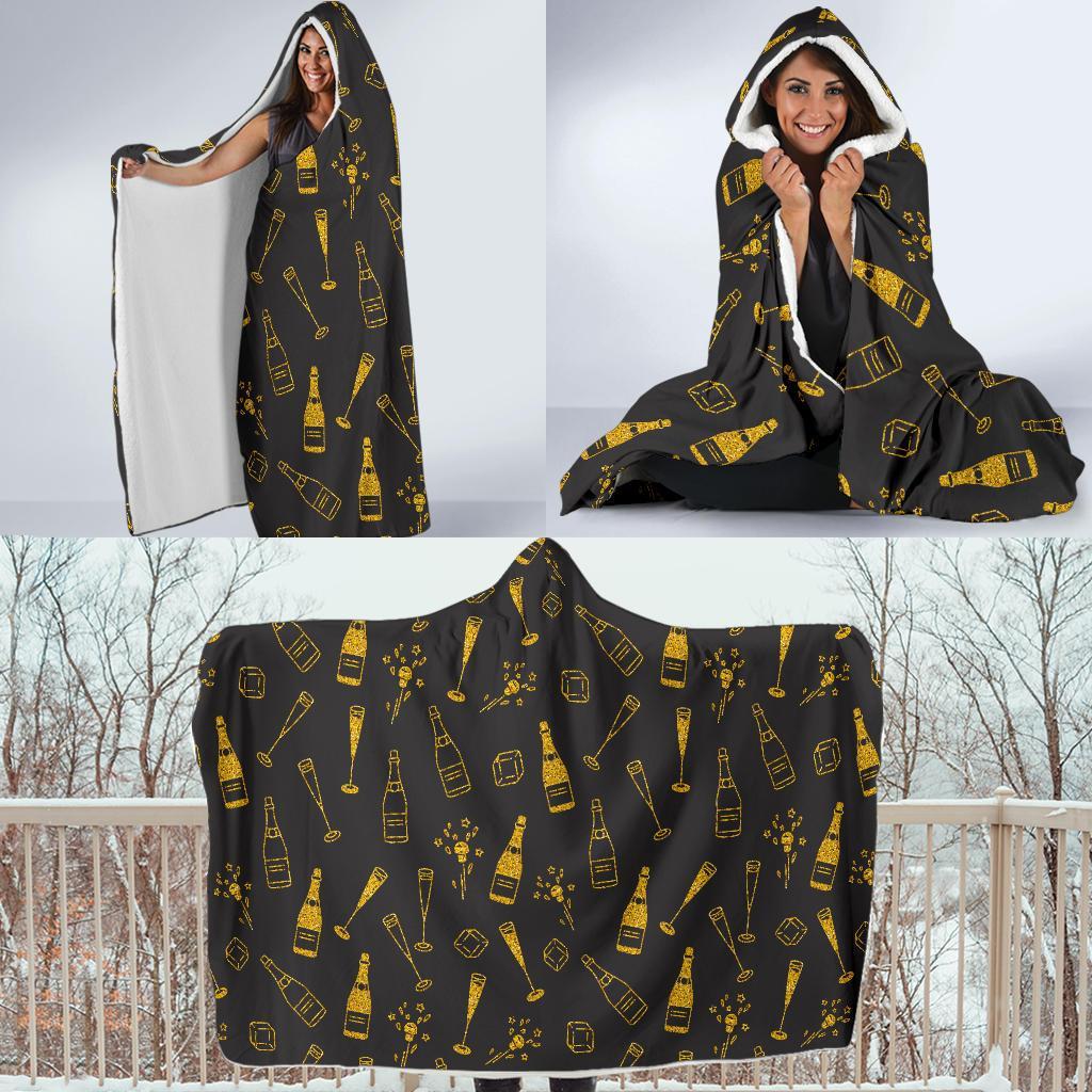 Champagne Gold Glitter Pattern Print Hooded Blanket-grizzshop
