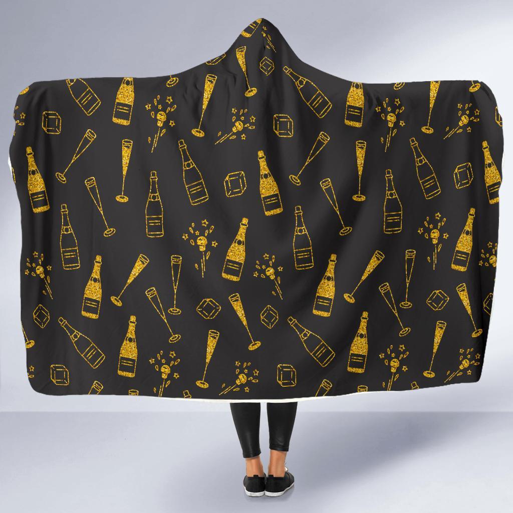 Champagne Gold Glitter Pattern Print Hooded Blanket-grizzshop