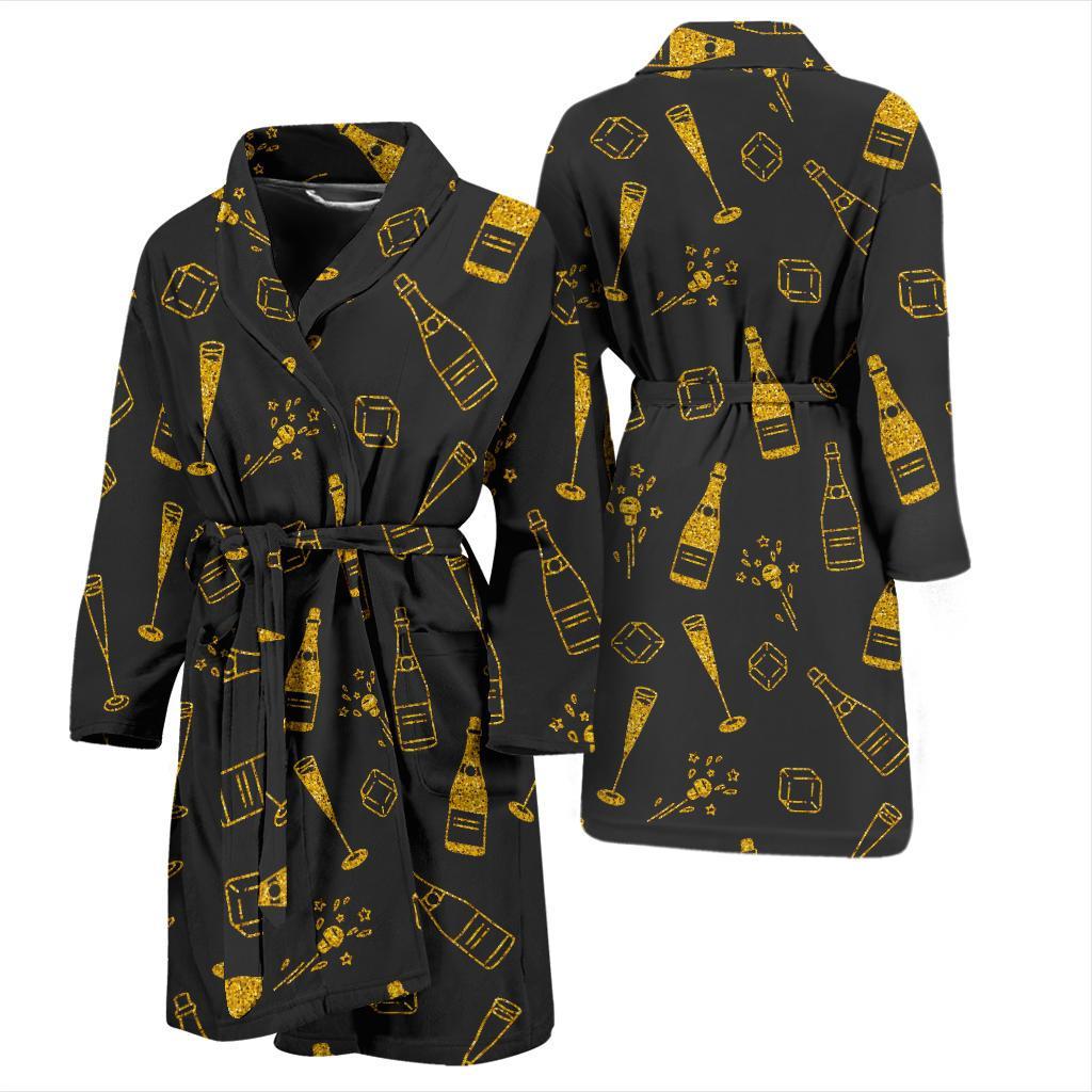 Champagne Gold Glitter Pattern Print Men Long Robe-grizzshop