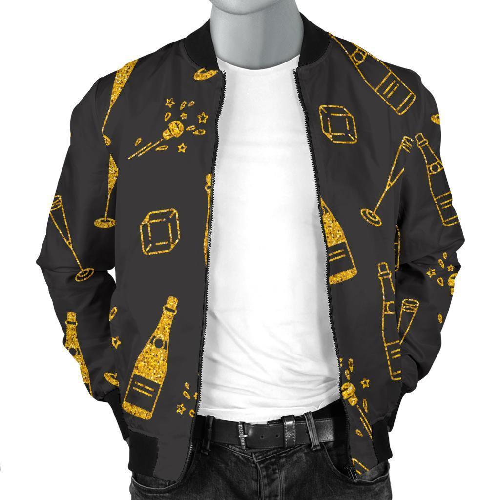 Champagne Gold Glitter Pattern Print Men's Bomber Jacket-grizzshop