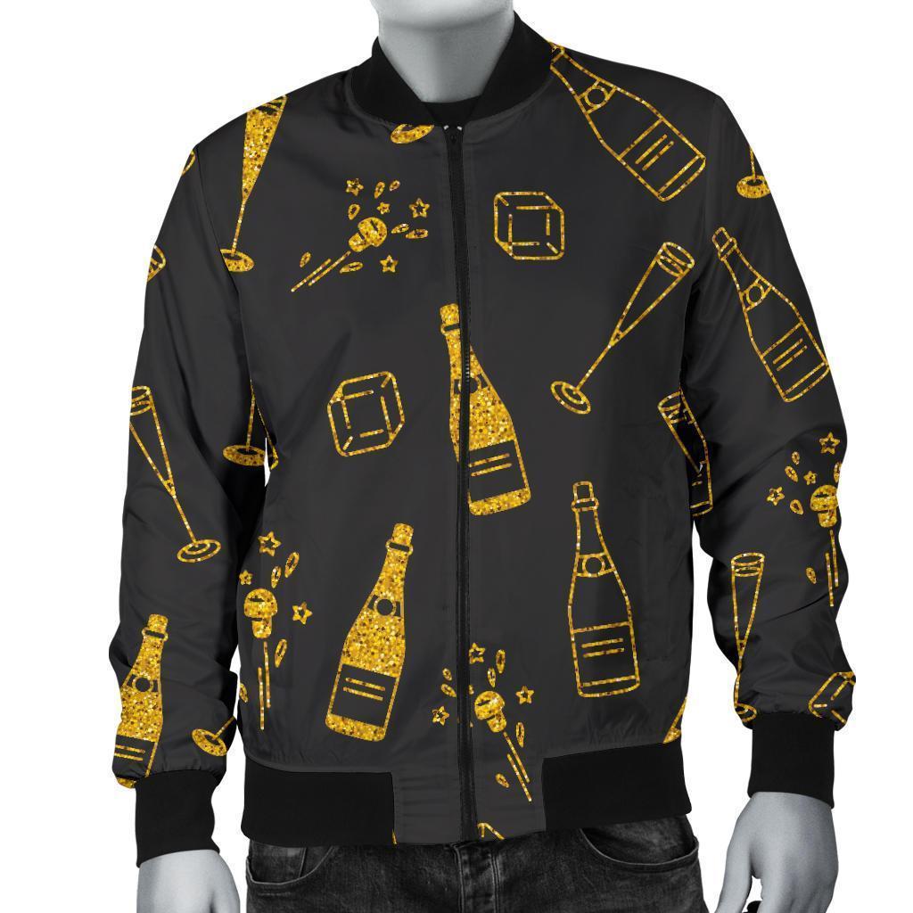 Champagne Gold Glitter Pattern Print Men's Bomber Jacket-grizzshop