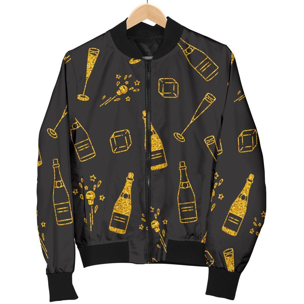 Champagne Gold Glitter Pattern Print Men's Bomber Jacket-grizzshop