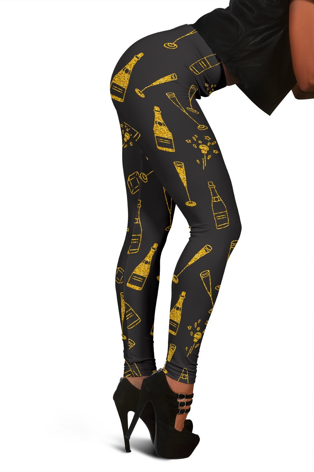 Champagne Gold Glitter Pattern Print Women Leggings-grizzshop