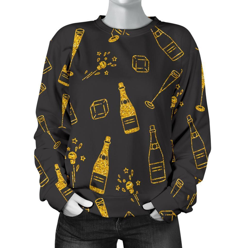 Champagne Gold Glitter Pattern Print Women's Sweatshirt-grizzshop