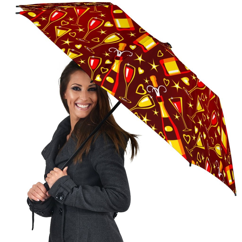 Champagne Pattern Print Automatic Foldable Umbrella-grizzshop