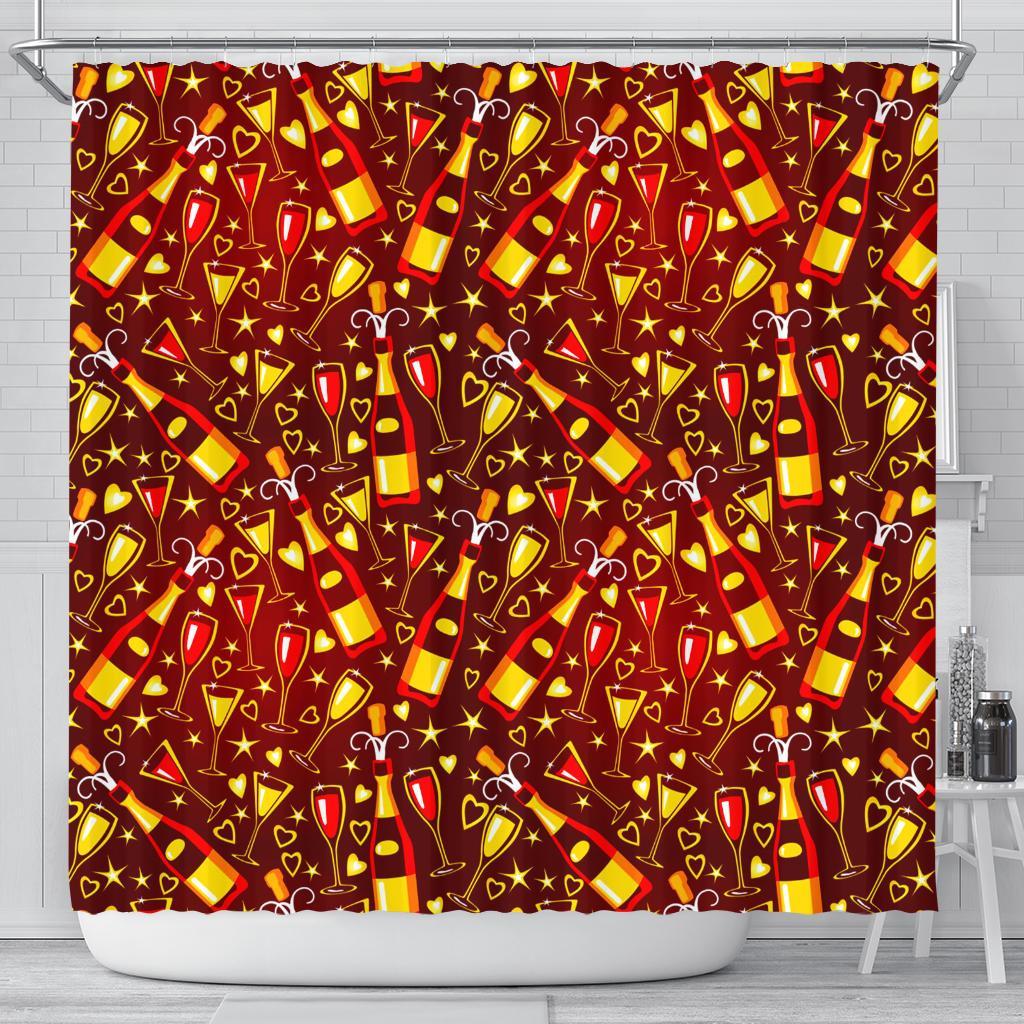 Champagne Pattern Print Bathroom Shower Curtain-grizzshop